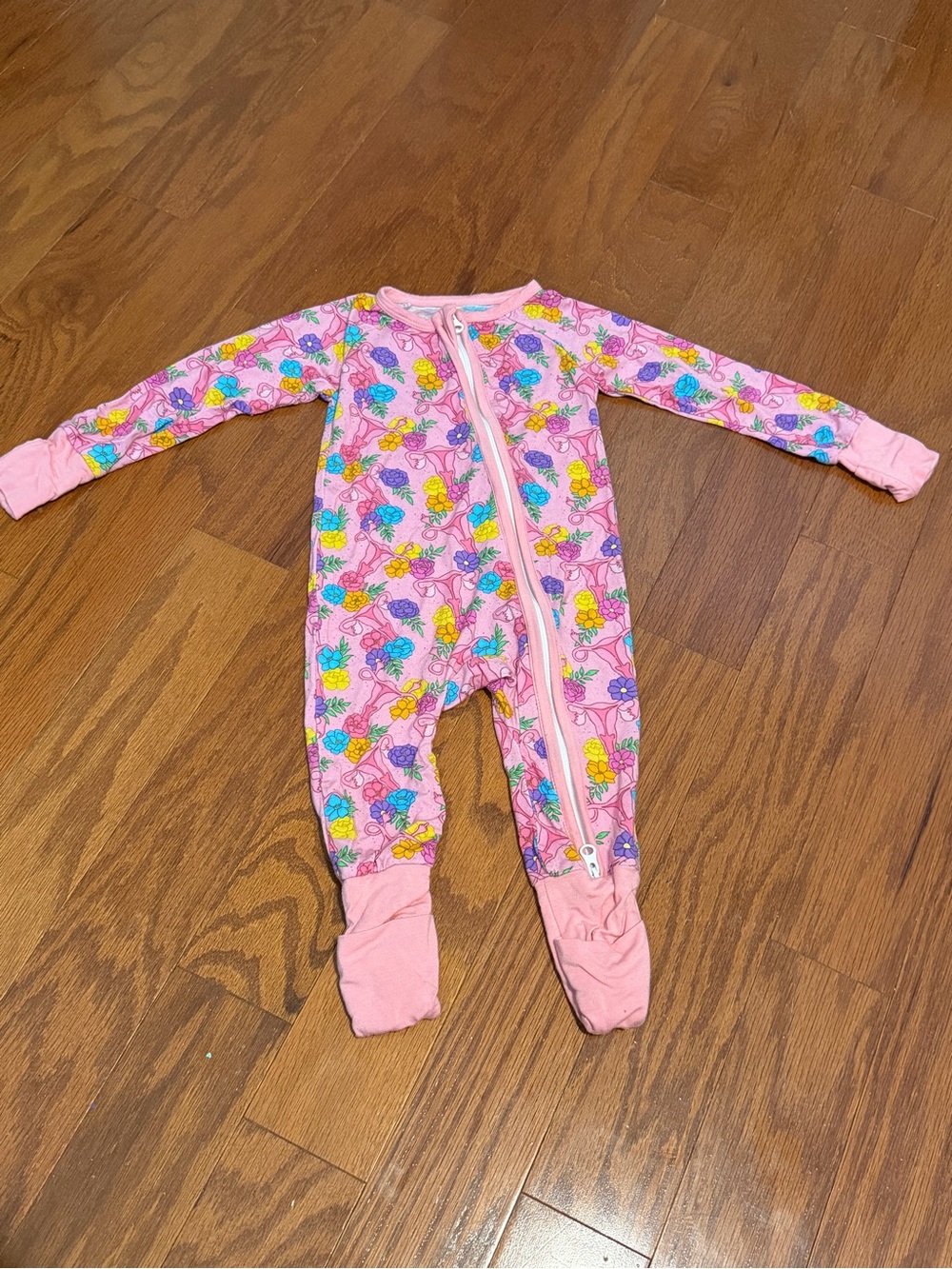 BAMBOO Pink Floral & Butterfly Footed One-Piece